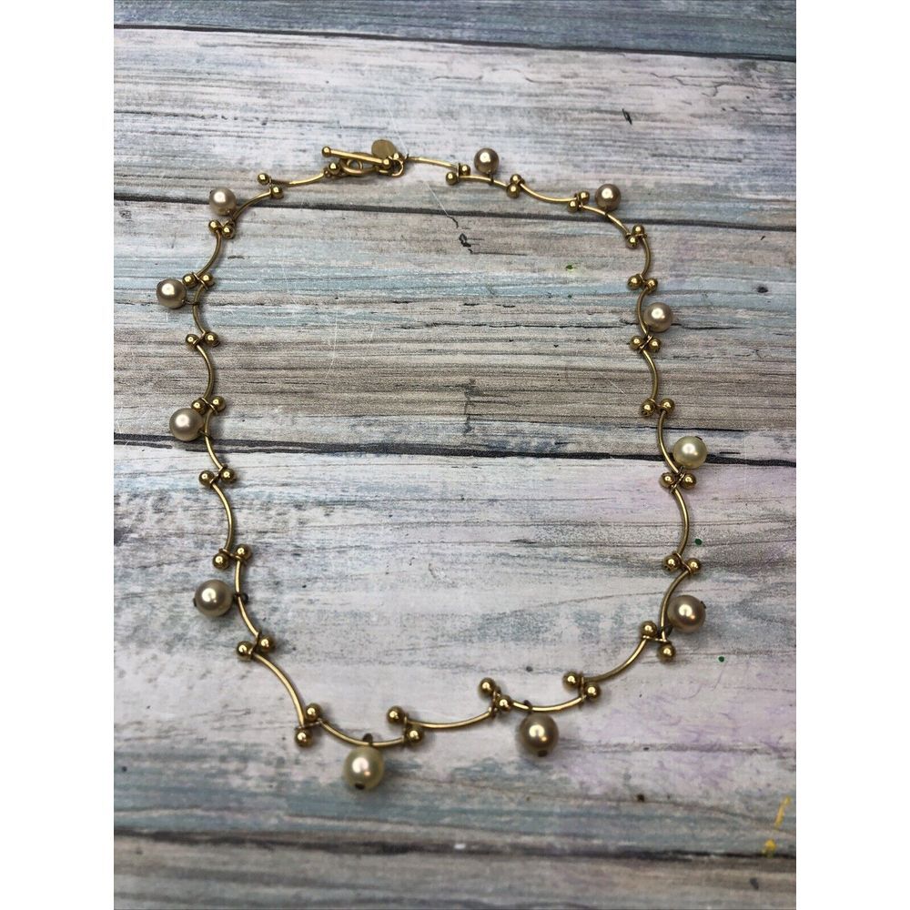 Carolee Bar Bell‎ Necklace Pearl Gold Tone Choker 15"